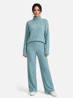 Ensemble Femme Maille Côtelée Col Roulé