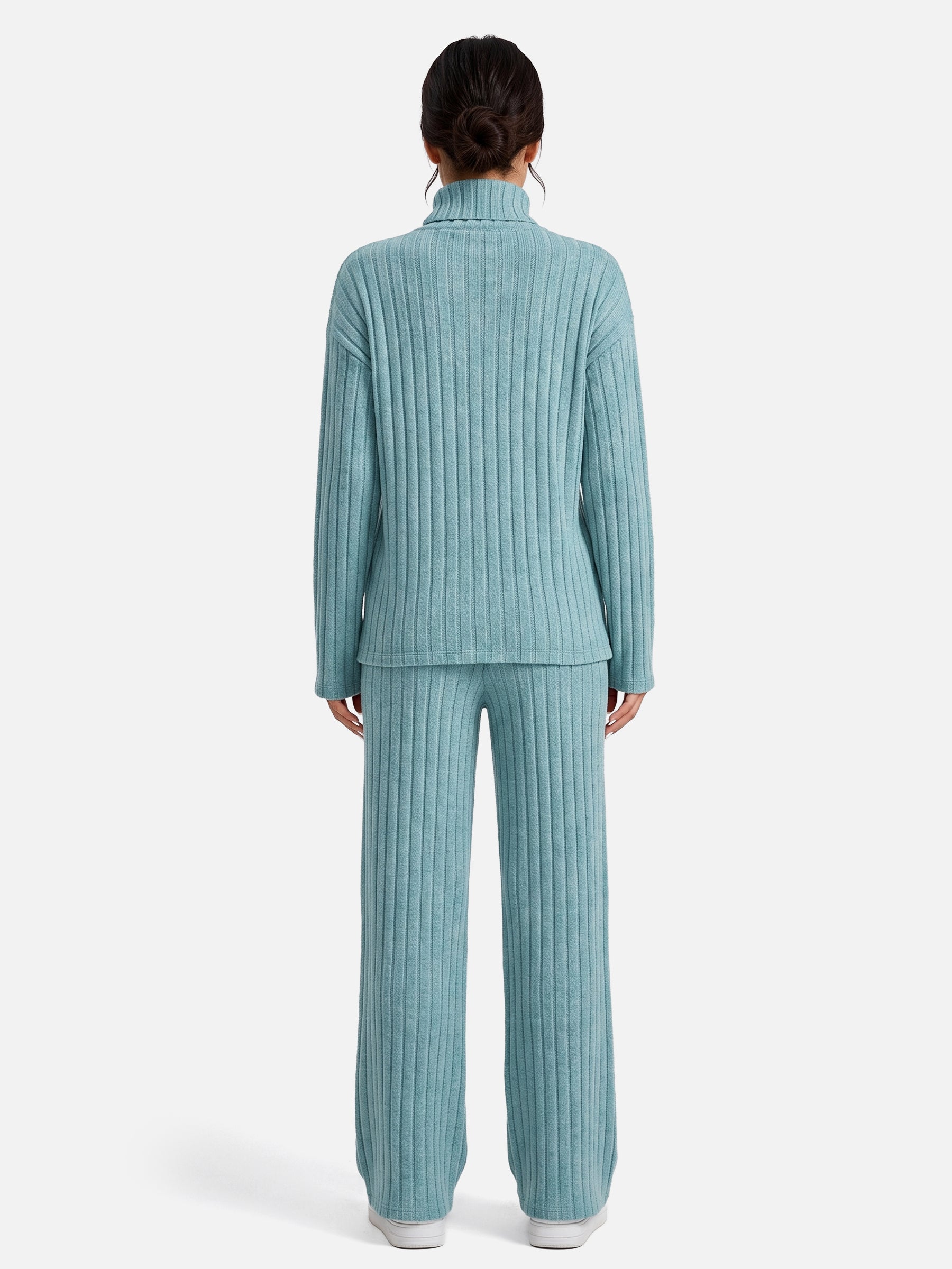 Ensemble Femme Maille Côtelée Col Roulé