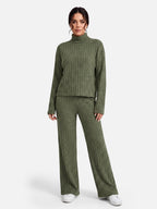 Ensemble Femme Maille Côtelée Col Roulé