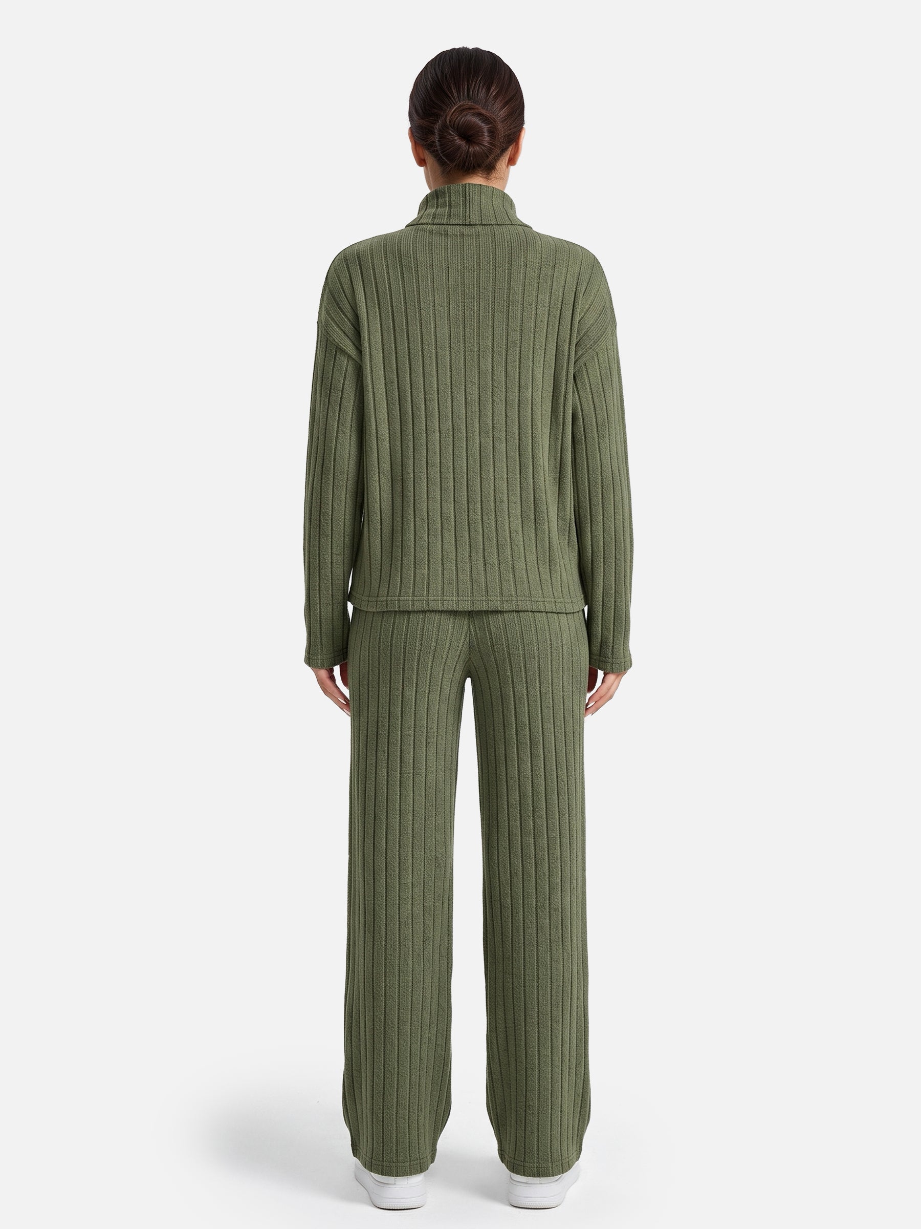 Ensemble Femme Maille Côtelée Col Roulé
