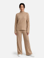 Ensemble Femme Maille Côtelée Col Roulé