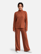Ensemble Femme Maille Côtelée Col Roulé