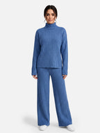 Ensemble Femme Maille Côtelée Col Roulé