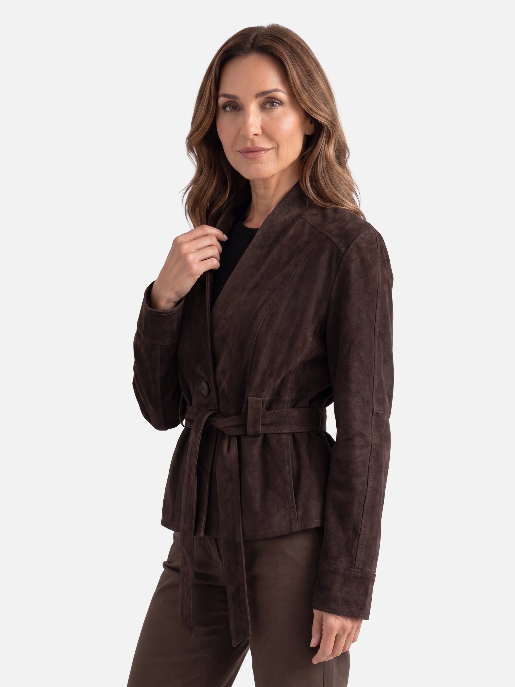 Veste Femme en Daim Ceinturée Boutonnée