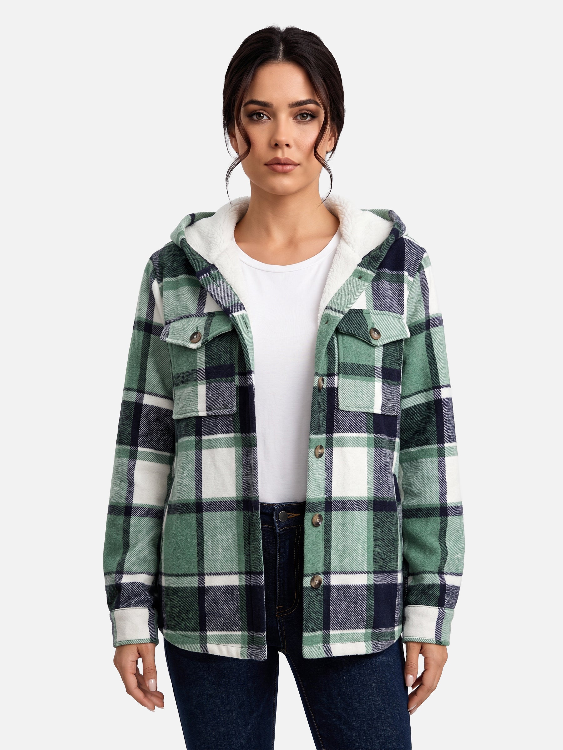 Veste Femme à Carreaux Doublée Sherpa Capuche