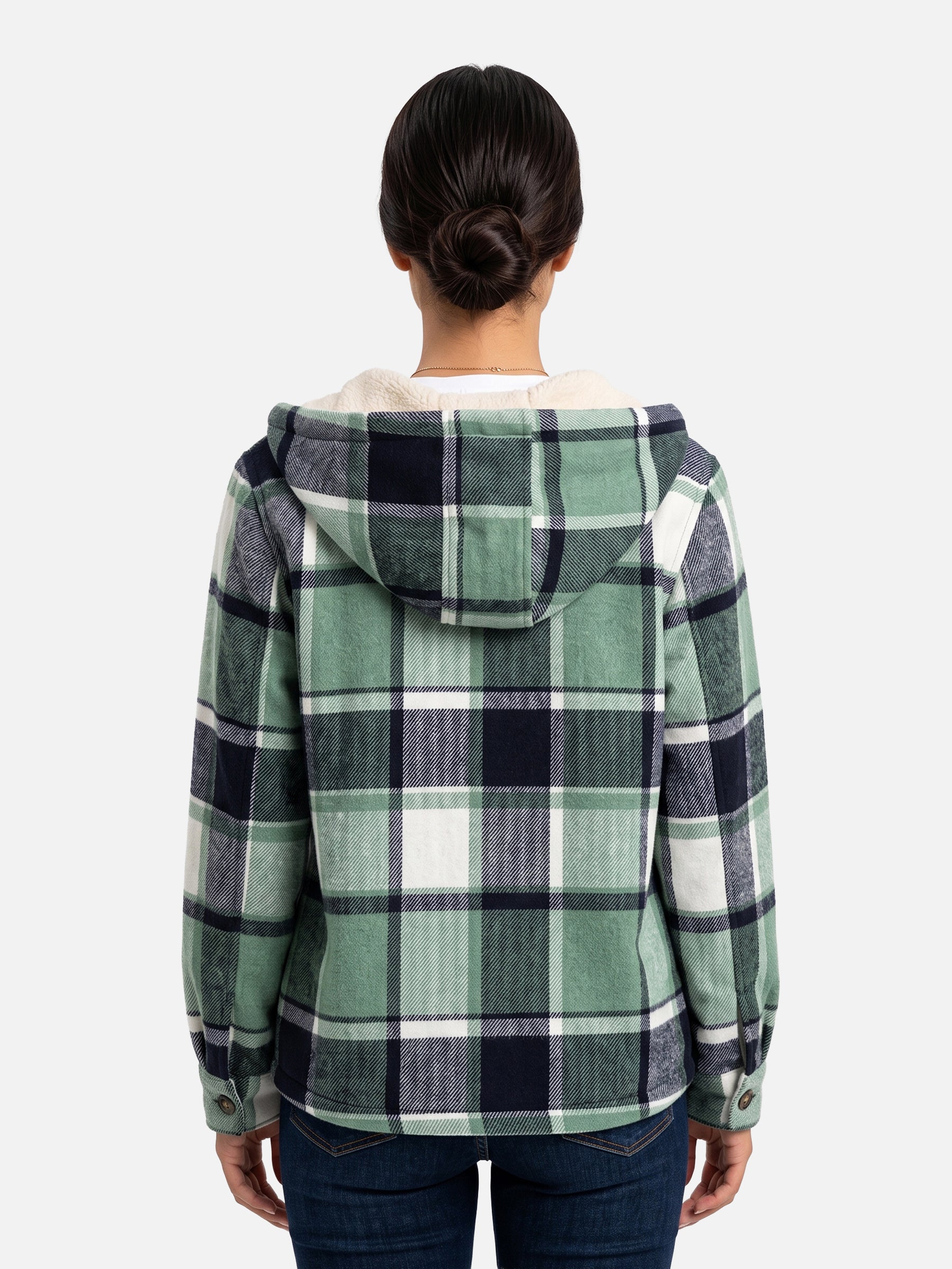 Veste Femme à Carreaux Doublée Sherpa Capuche