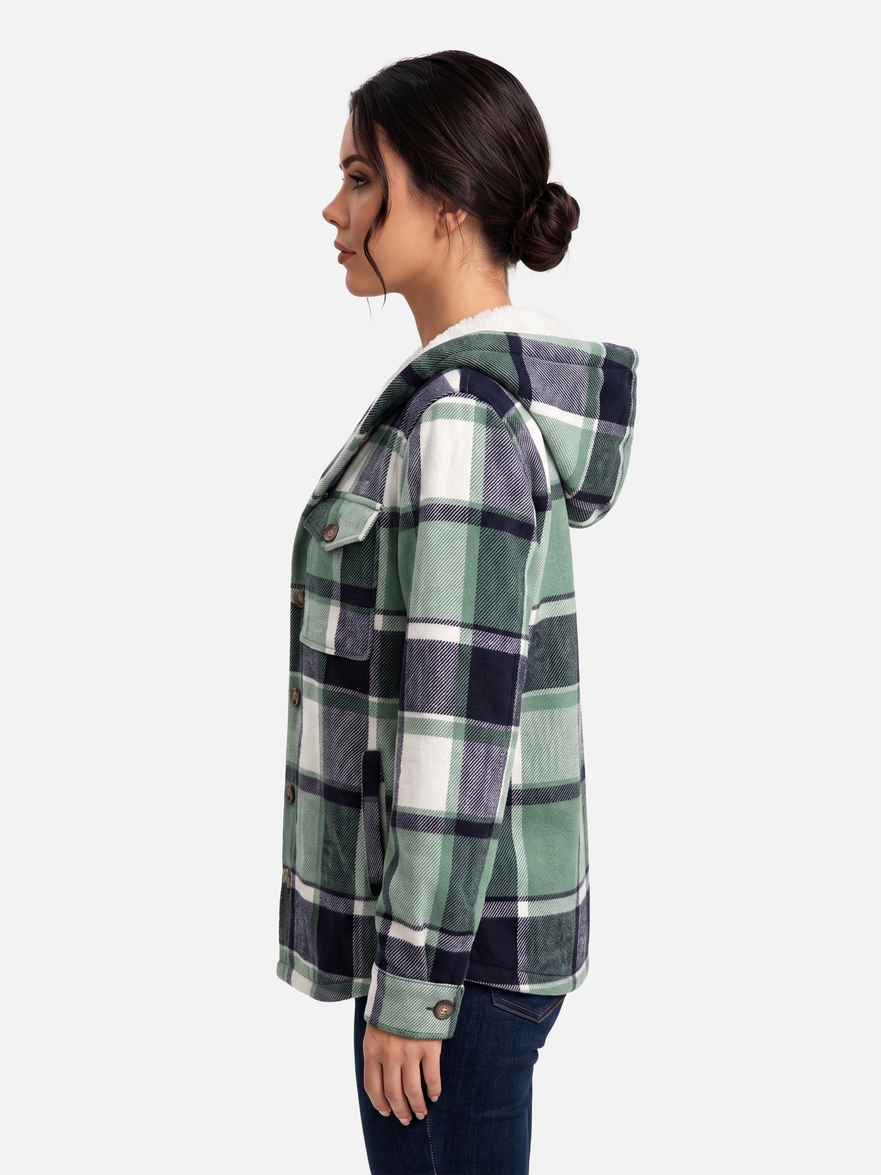 Veste Femme à Carreaux Doublée Sherpa Capuche