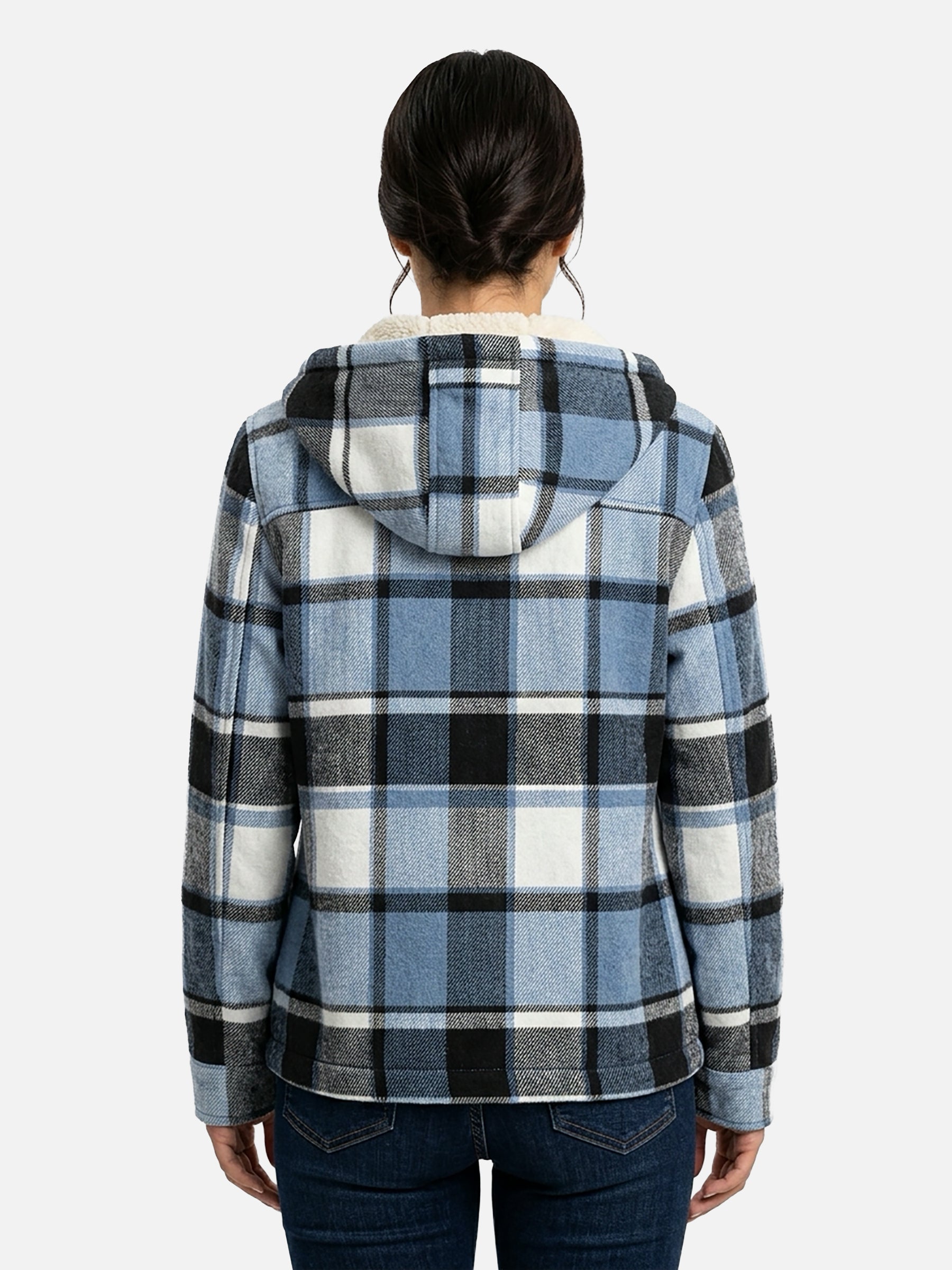 Veste Femme à Carreaux Doublée Sherpa Capuche