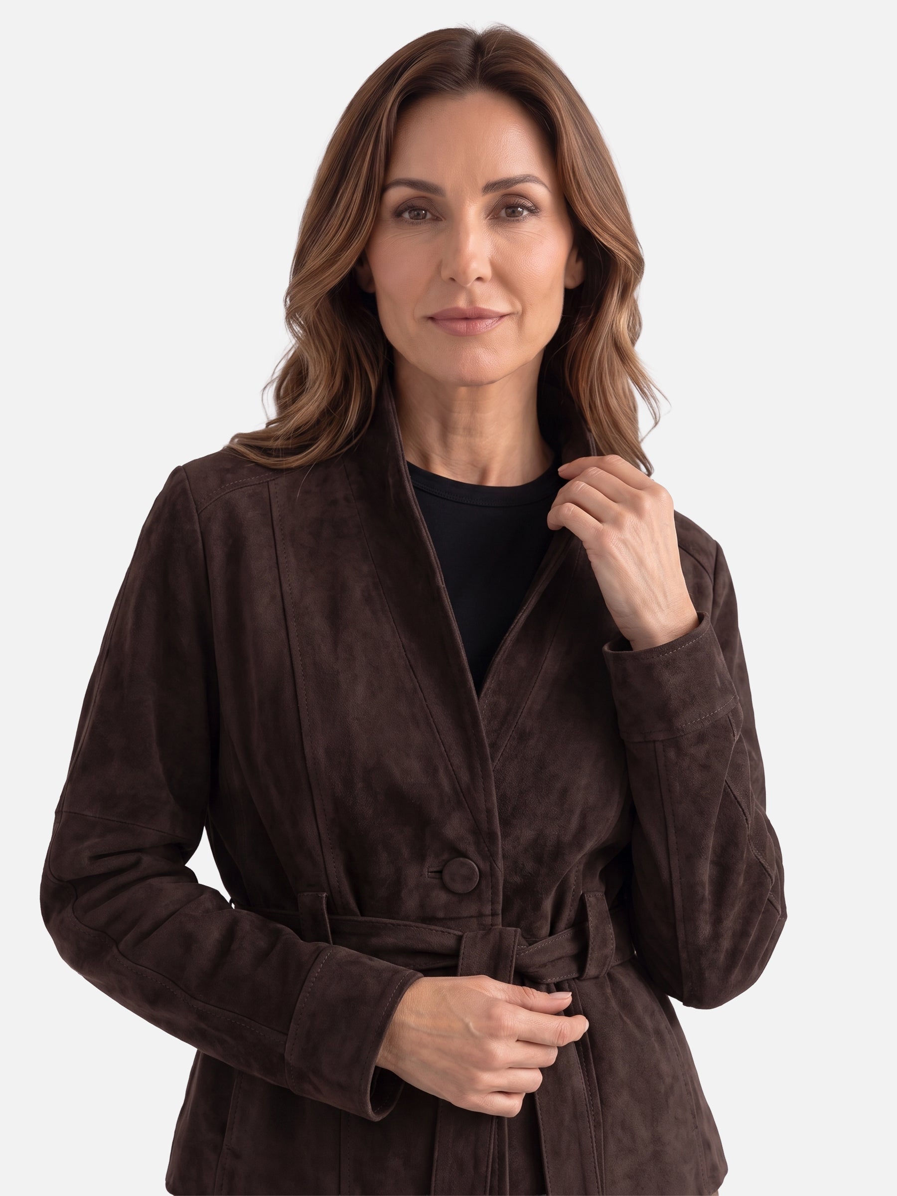 Veste Femme en Daim Ceinturée Boutonnée