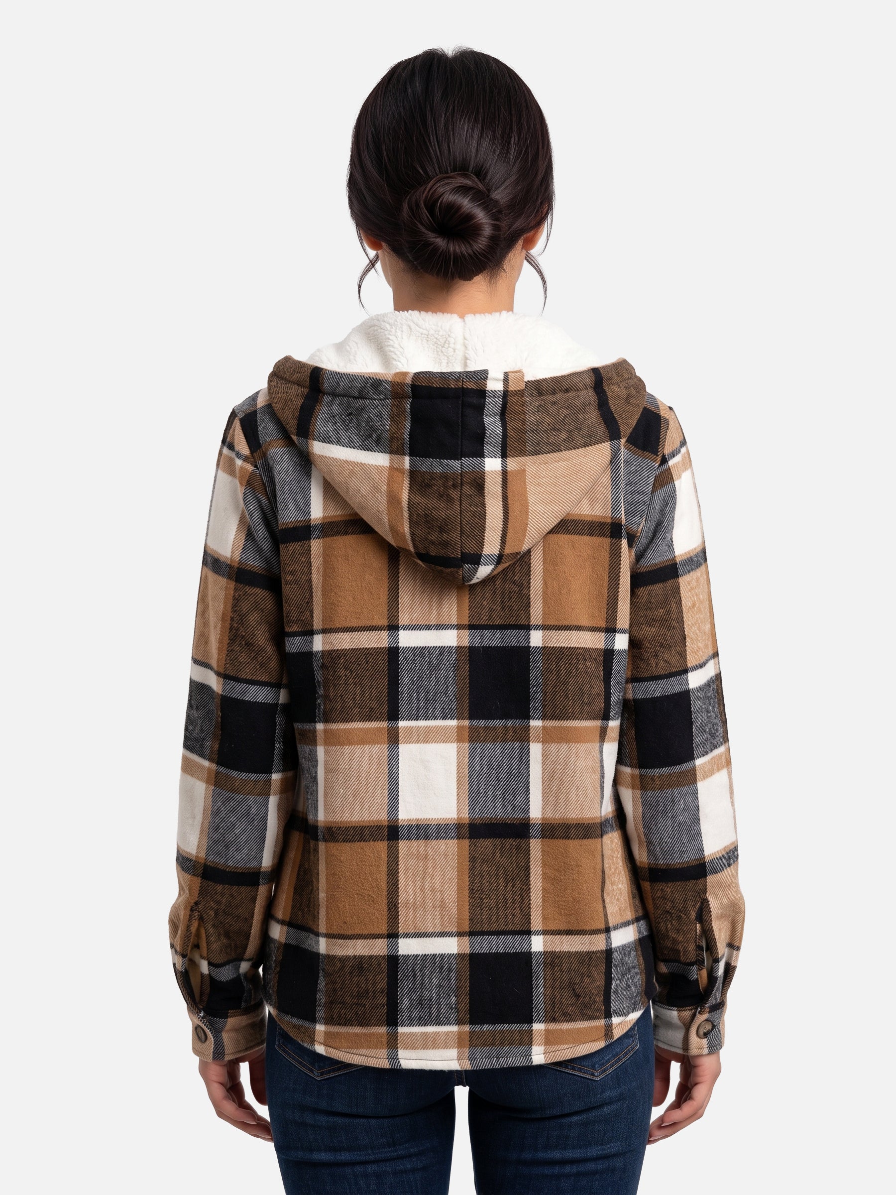 Veste Femme à Carreaux Doublée Sherpa Capuche