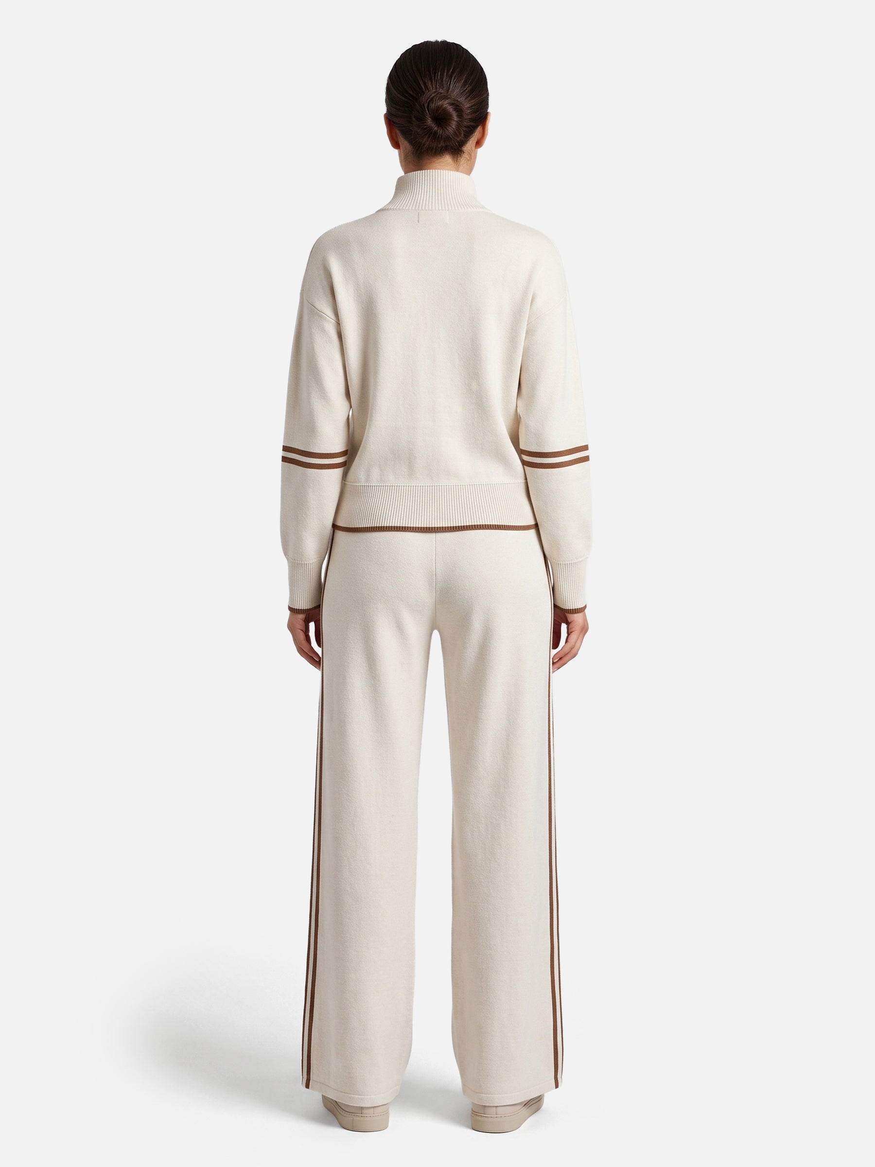 Ensemble Femme Maille Bandes Contrastantes Zippé