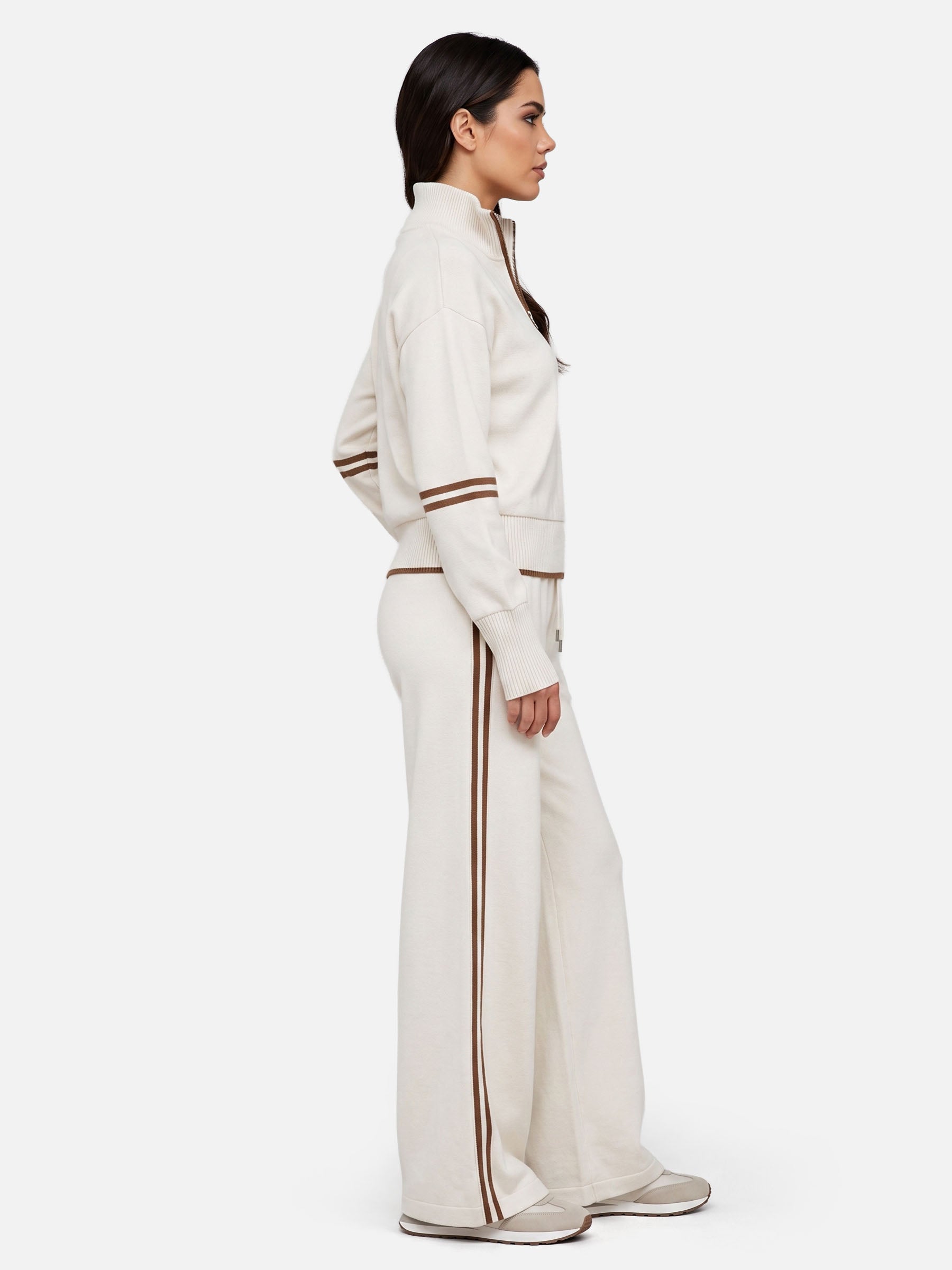 Ensemble Femme Maille Bandes Contrastantes Zippé