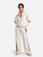 Ensemble Femme Maille Bandes Contrastantes Zippé