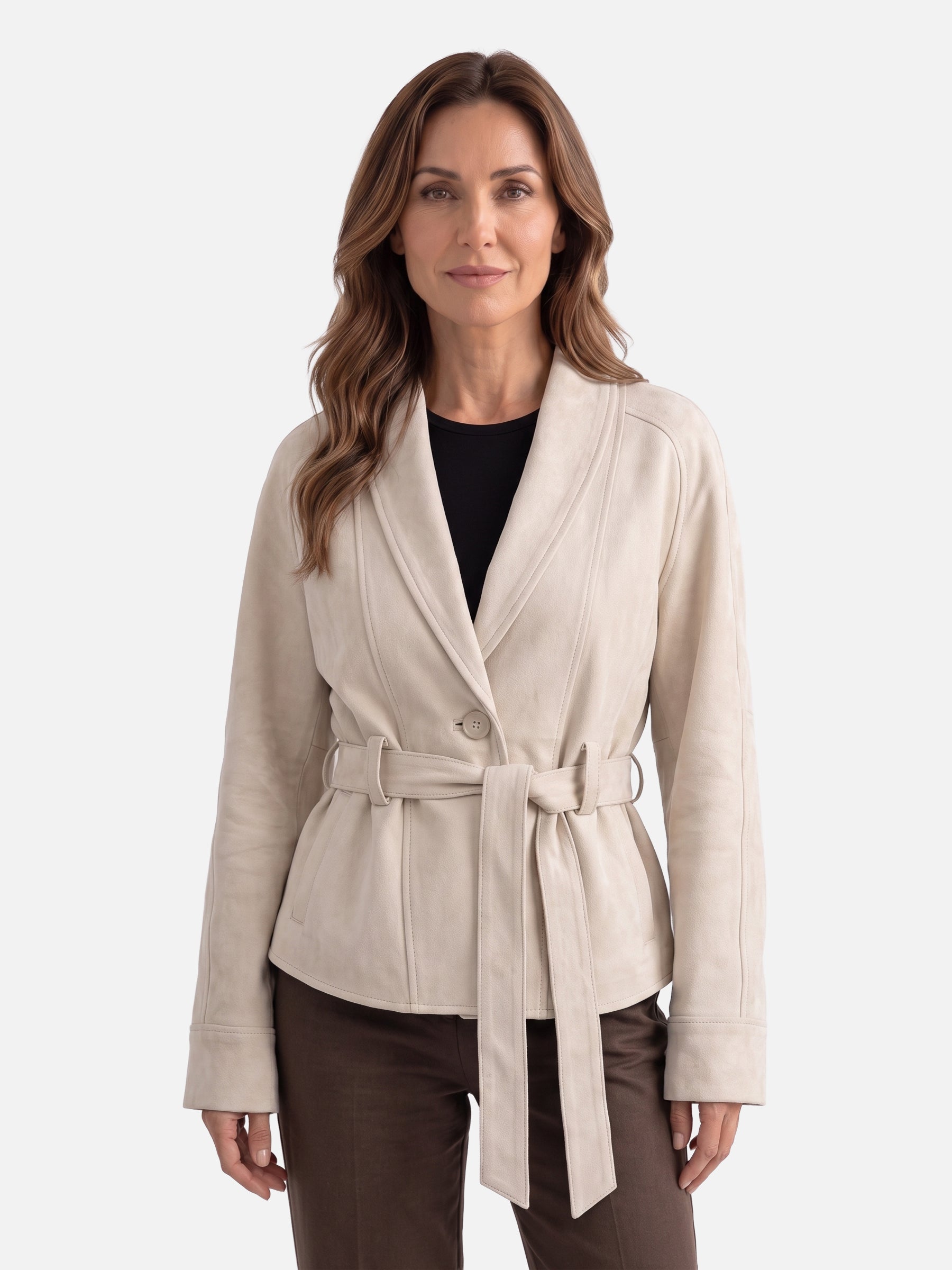 Veste Femme en Daim Ceinturée Boutonnée