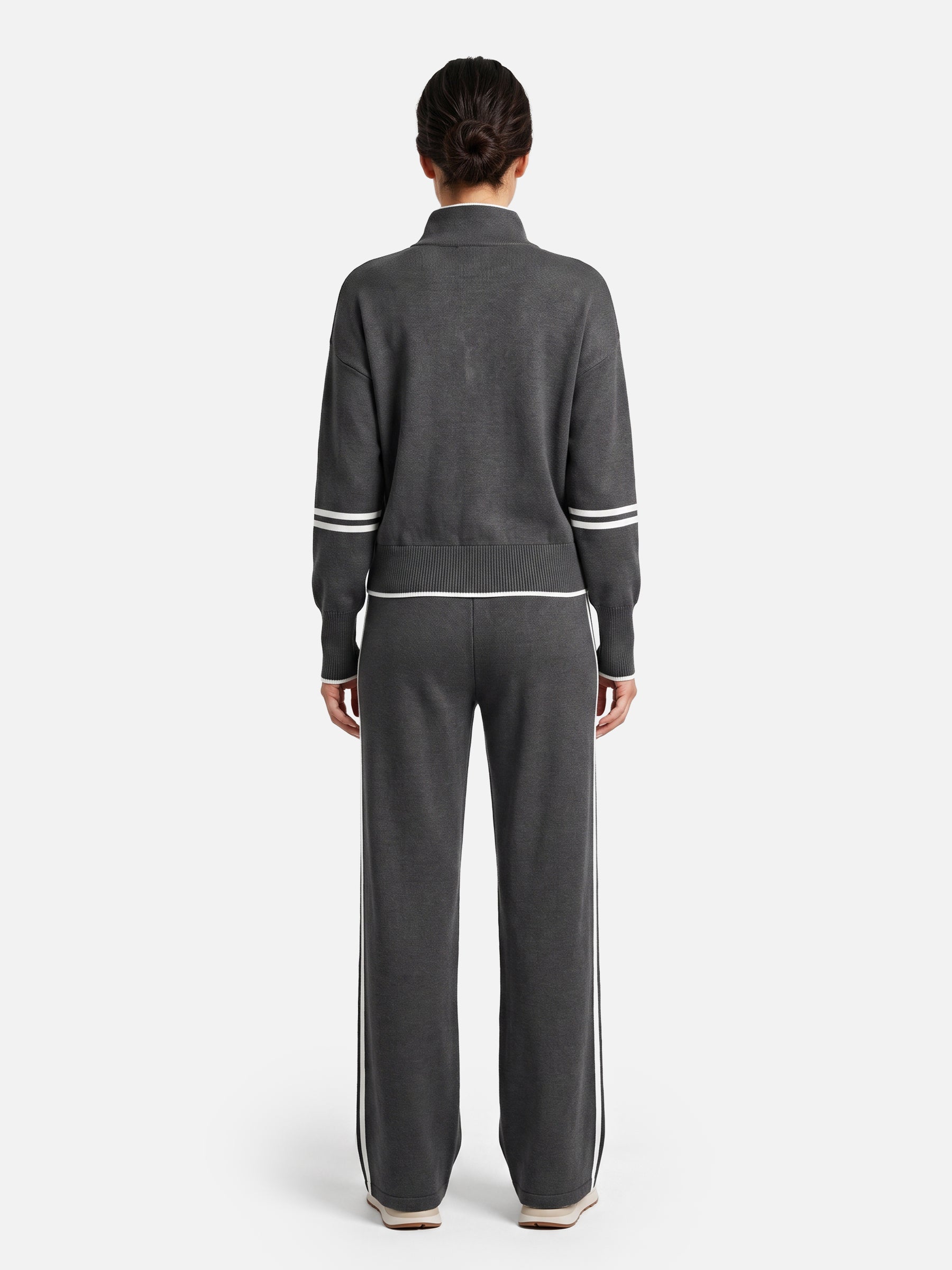 Ensemble Femme Maille Bandes Contrastantes Zippé