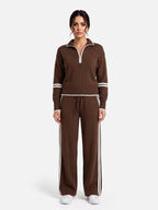 Ensemble Femme Maille Bandes Contrastantes Zippé