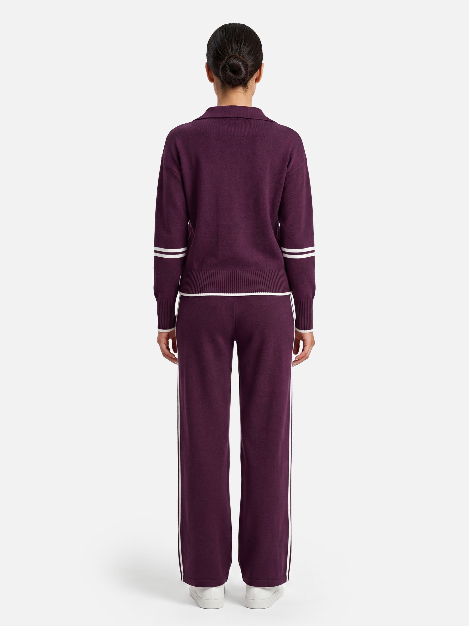 Ensemble Femme Maille Bandes Contrastantes Zippé