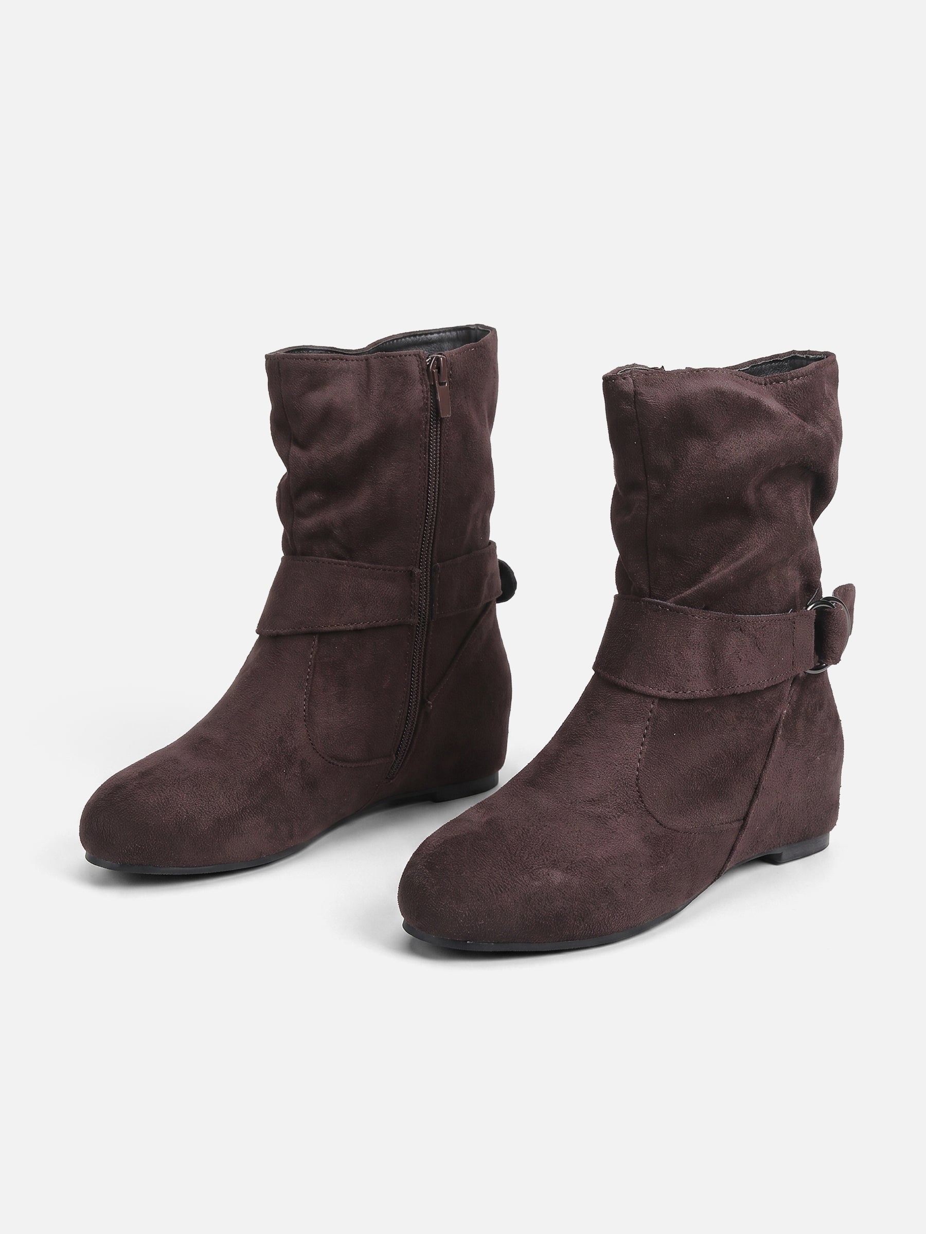Bottines Femme en Daim Effet Froissé Boucle