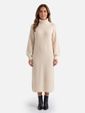 Robe Pull Femme en Maille Col Roulé Midi