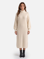 Robe Pull Femme en Maille Col Roulé Midi