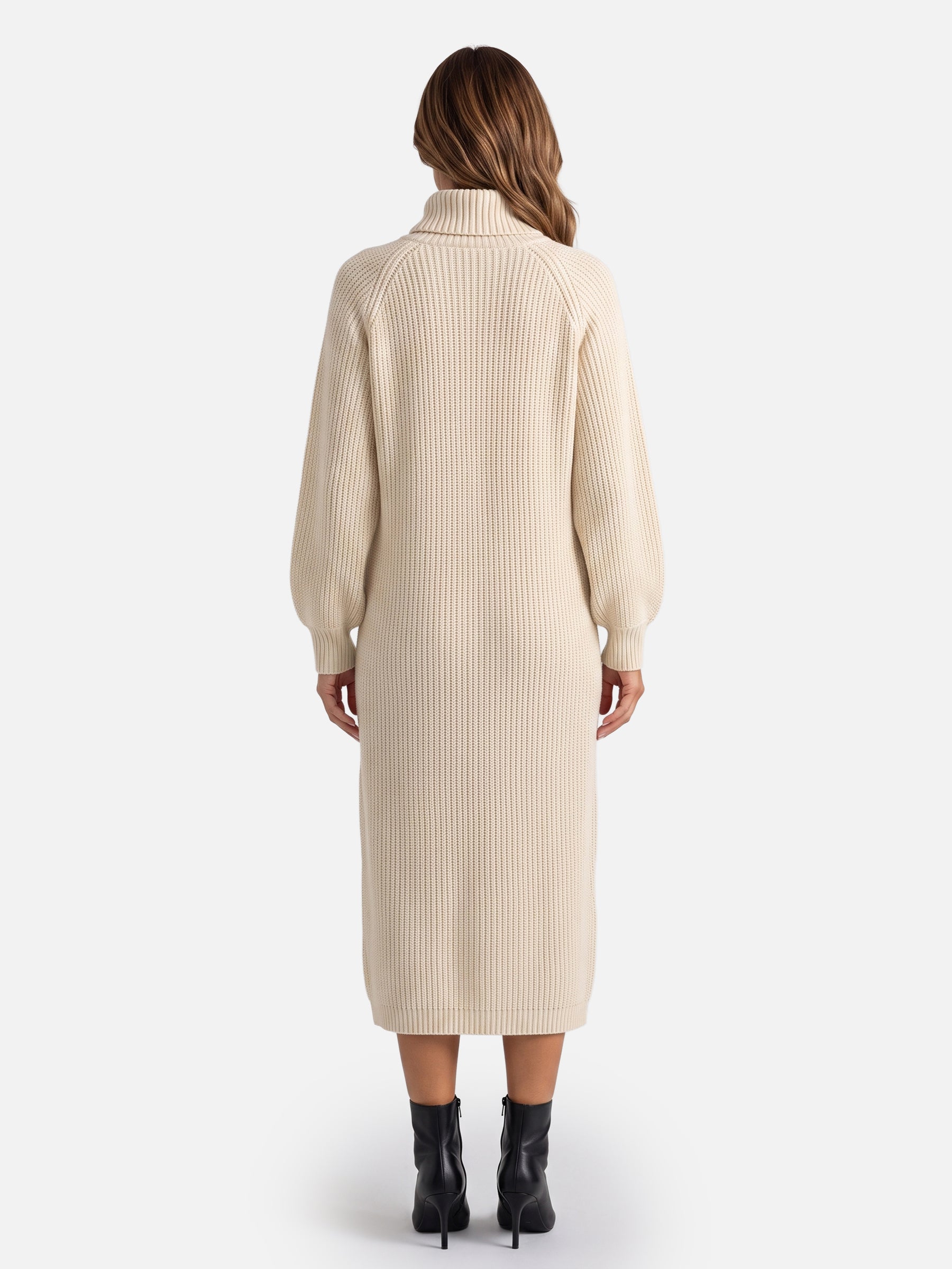 Robe Pull Femme en Maille Col Roulé Midi