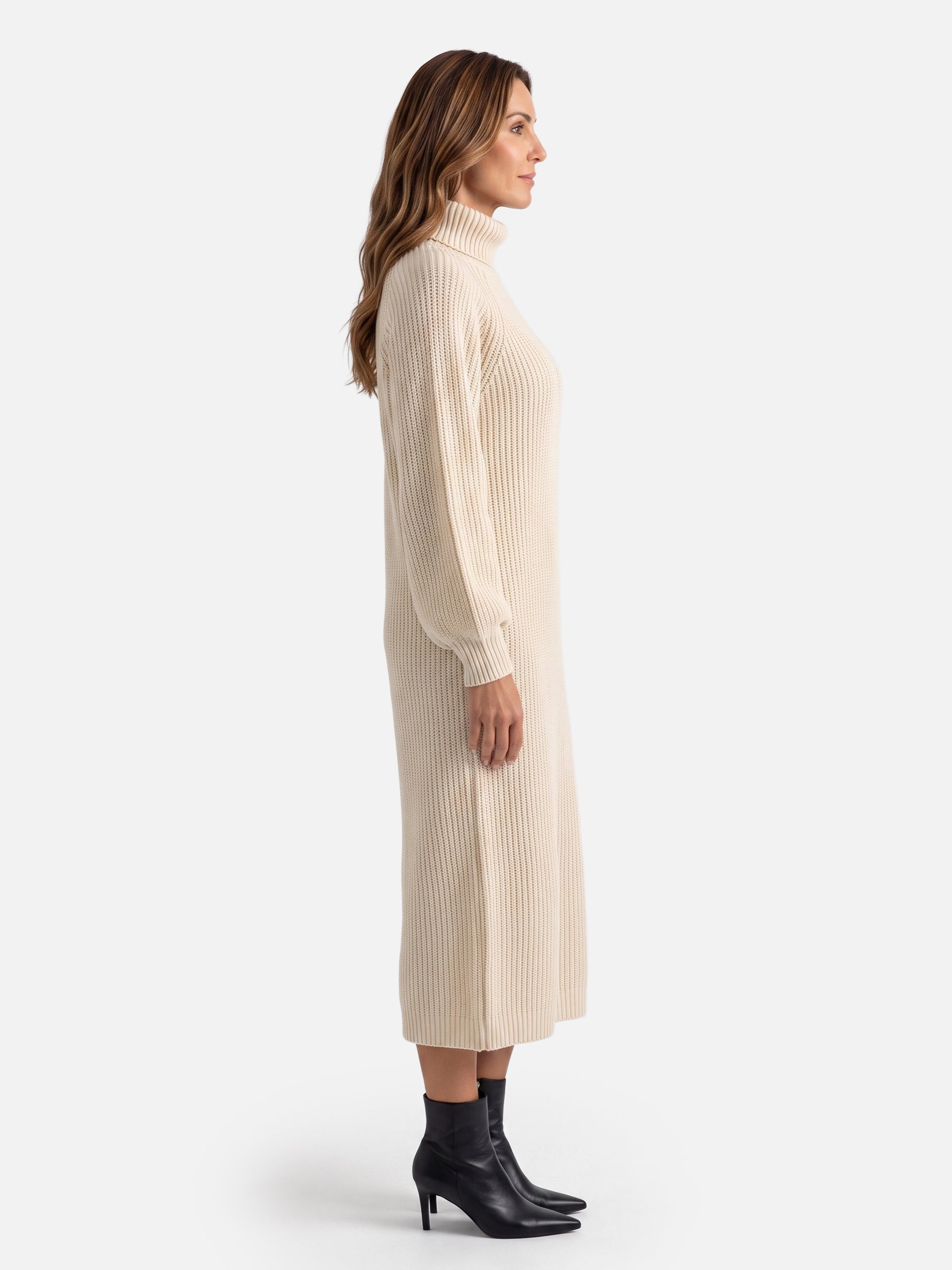 Robe Pull Femme en Maille Col Roulé Midi