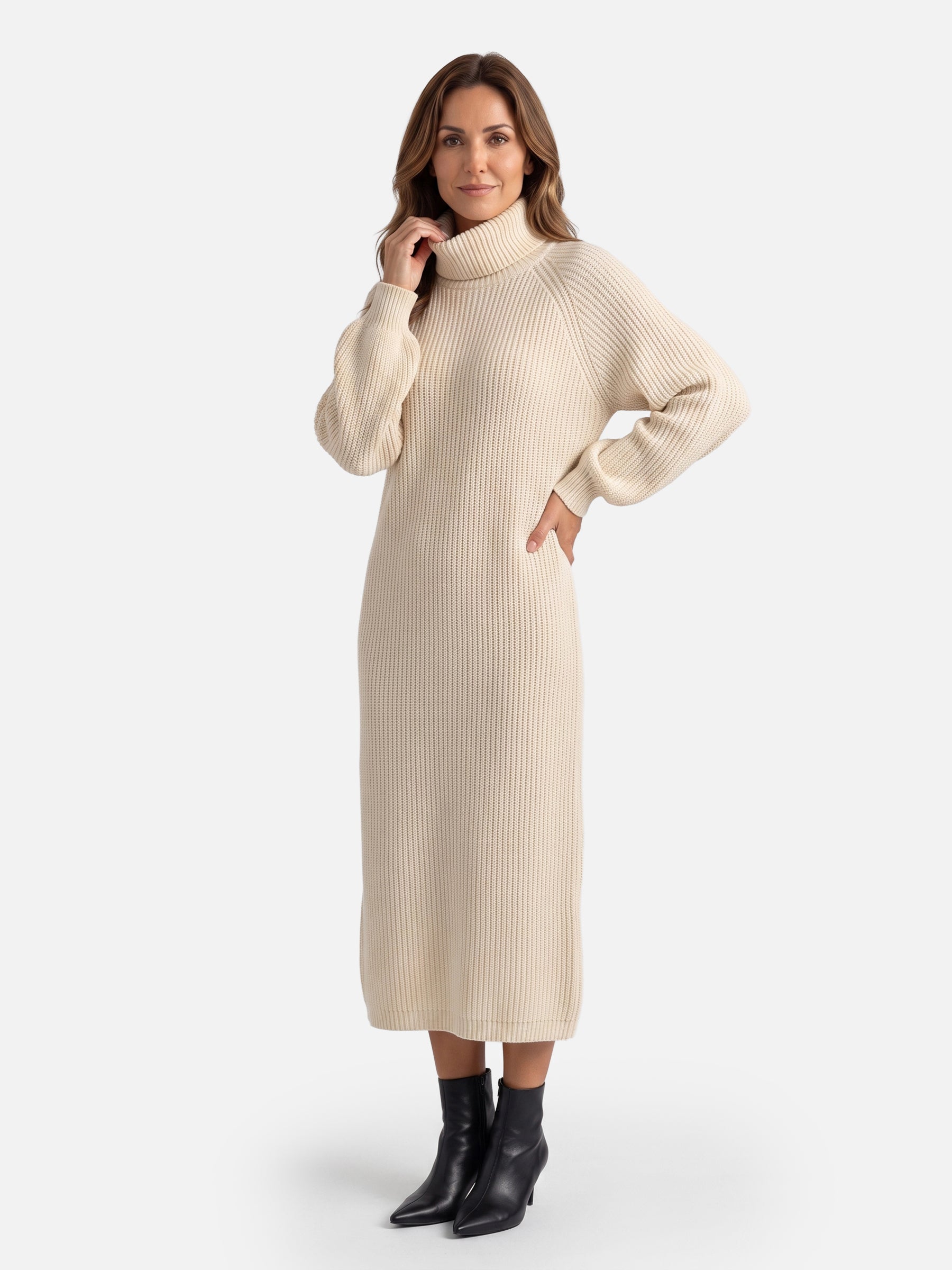 Robe Pull Femme en Maille Col Roulé Midi