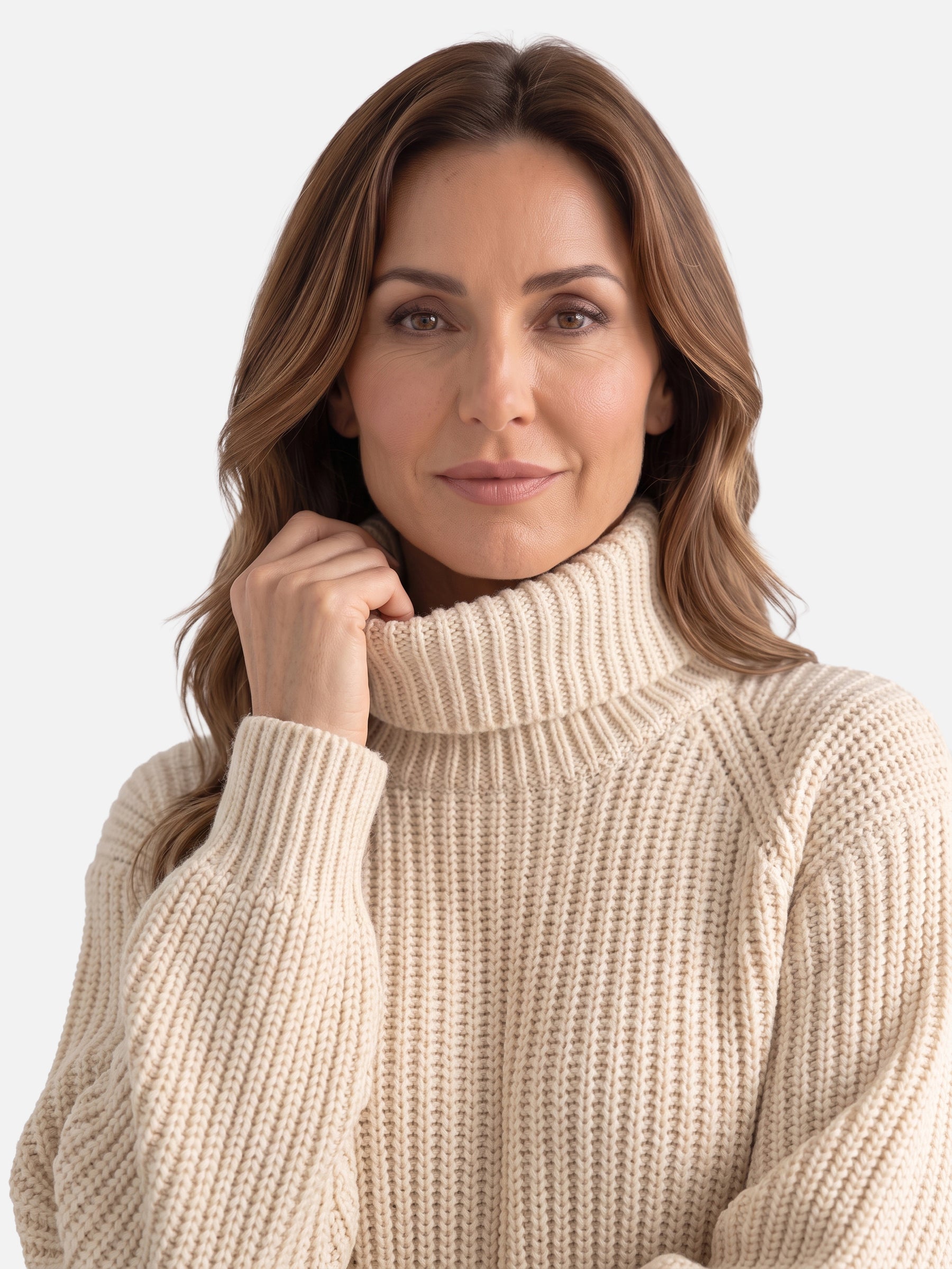 Robe Pull Femme en Maille Col Roulé Midi