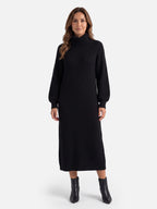 Robe Pull Femme en Maille Col Roulé Midi