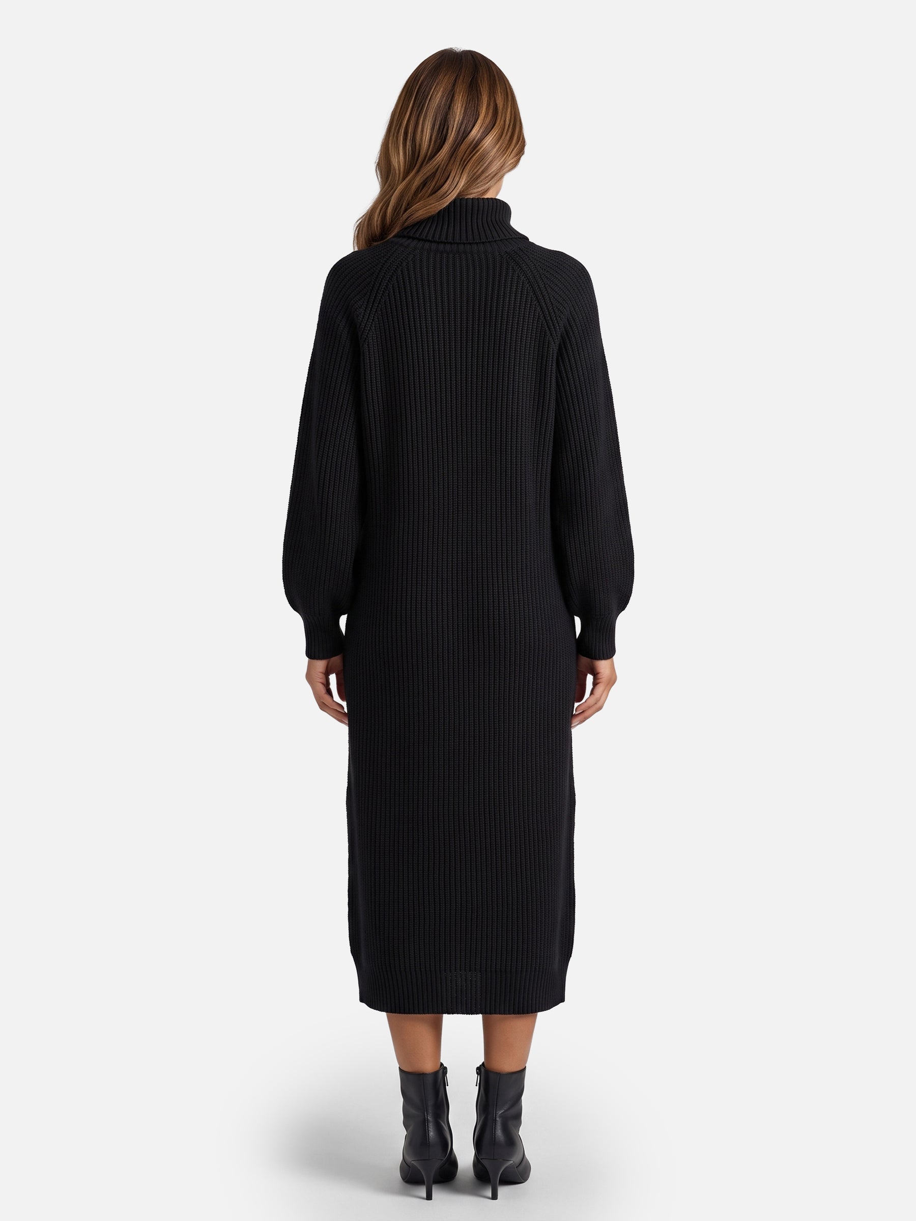 Robe Pull Femme en Maille Col Roulé Midi