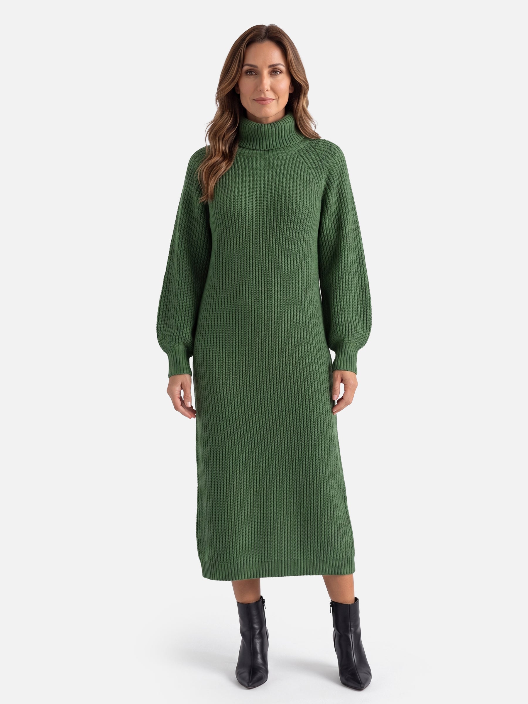Robe Pull Femme en Maille Col Roulé Midi