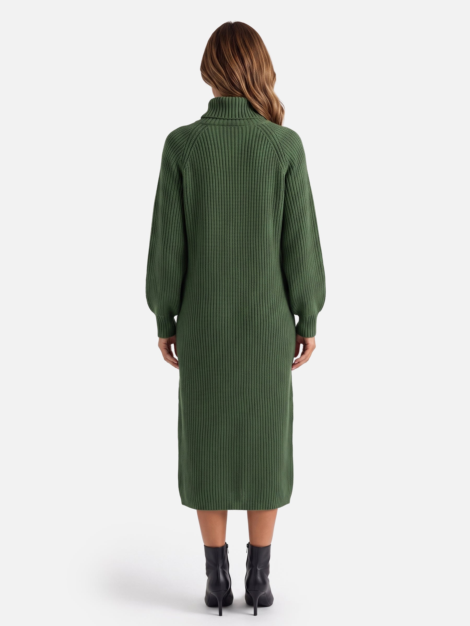 Robe Pull Femme en Maille Col Roulé Midi