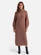Robe Pull Femme en Maille Col Roulé Midi