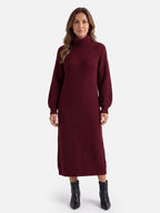 Robe Pull Femme en Maille Col Roulé Midi