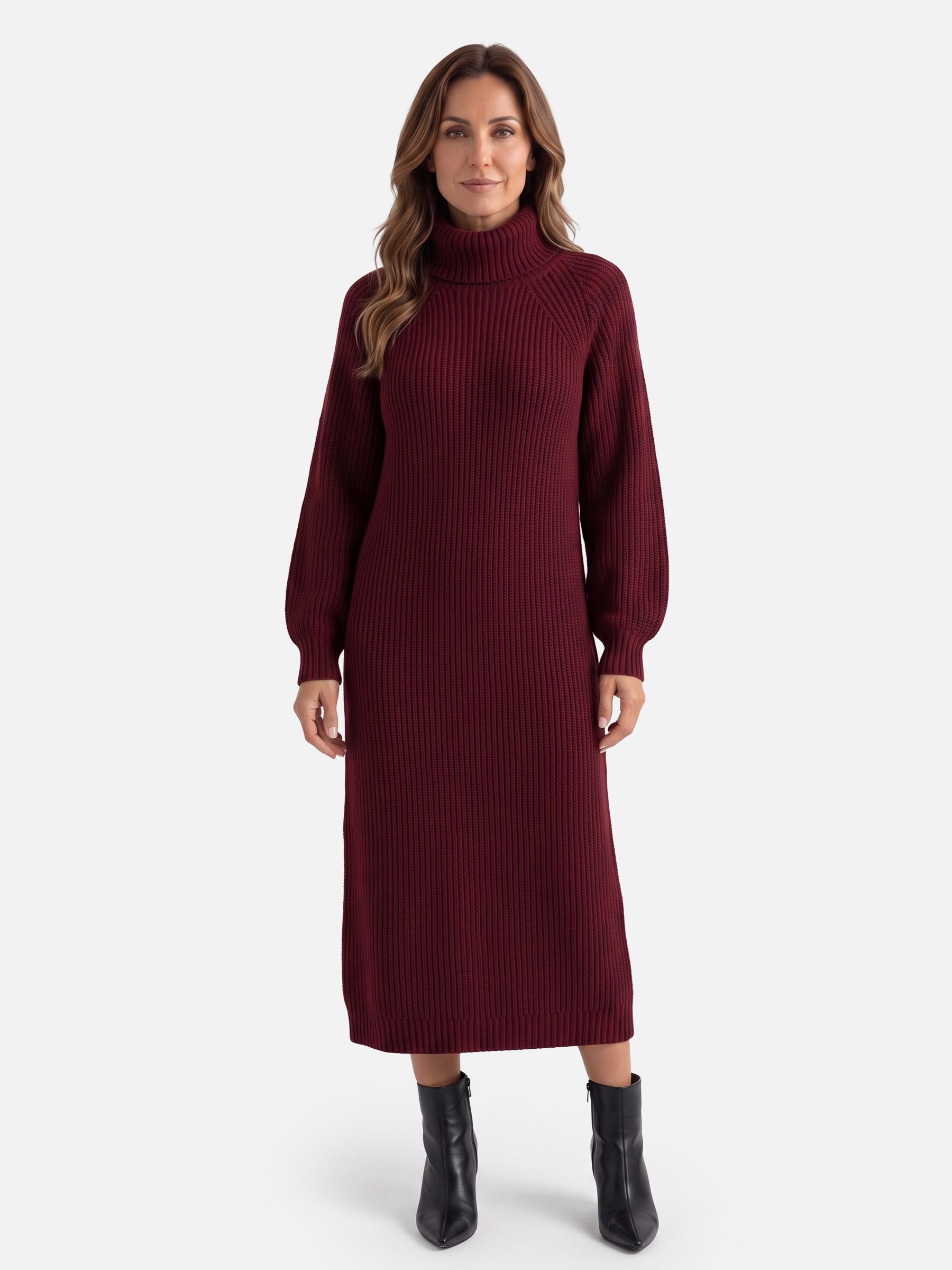 Robe Pull Femme en Maille Col Roulé Midi