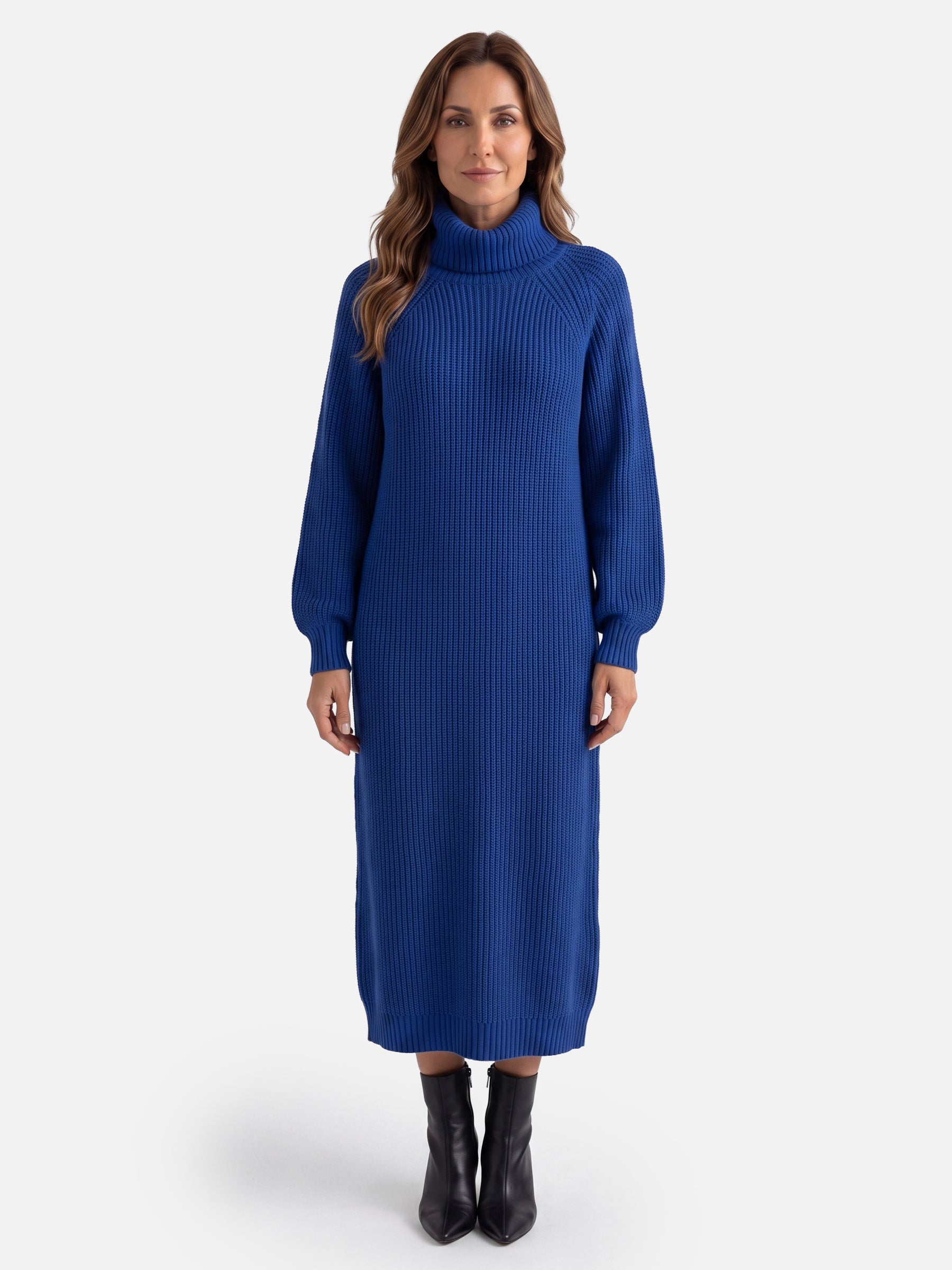 Robe Pull Femme en Maille Col Roulé Midi