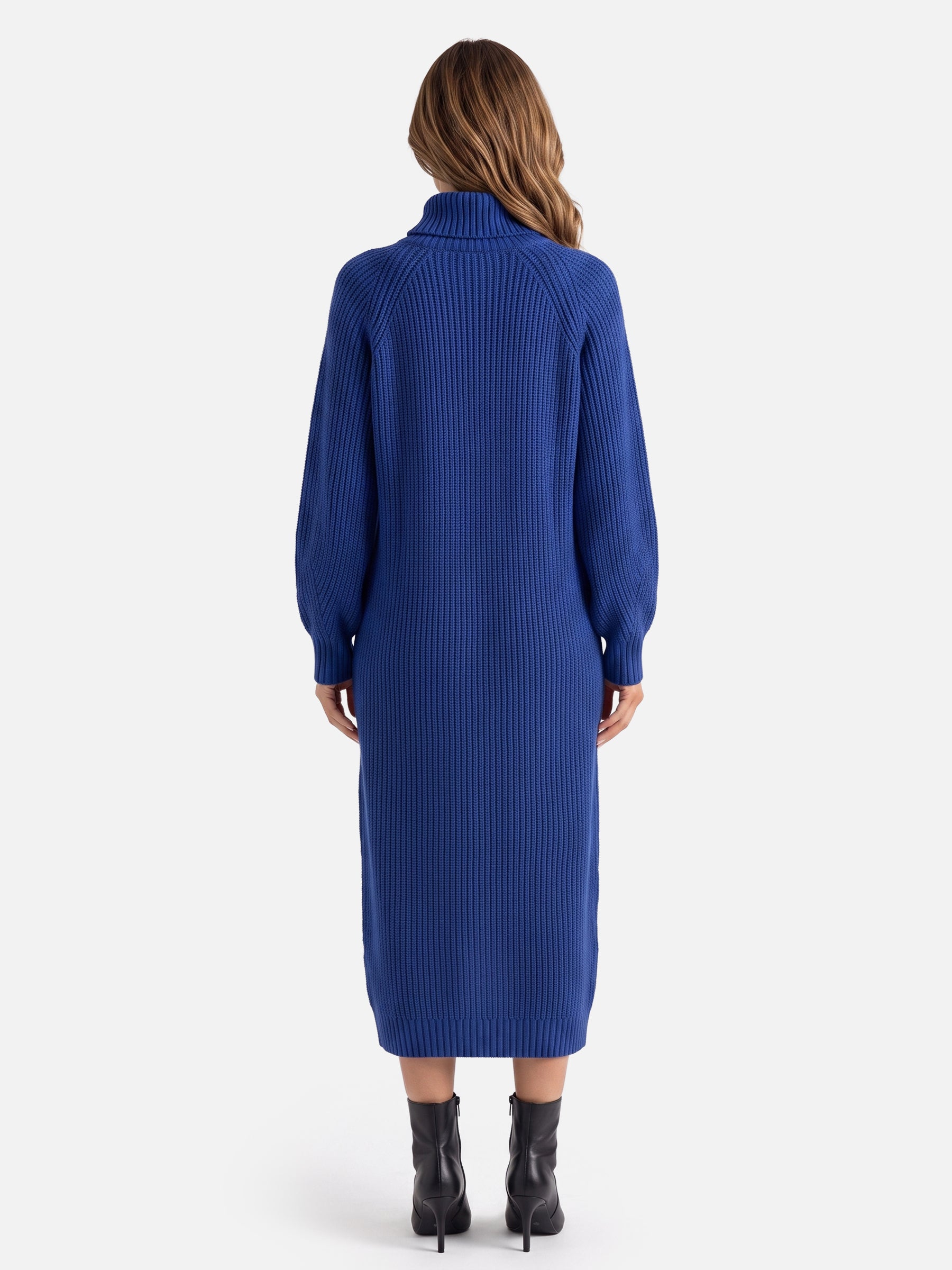 Robe Pull Femme en Maille Col Roulé Midi