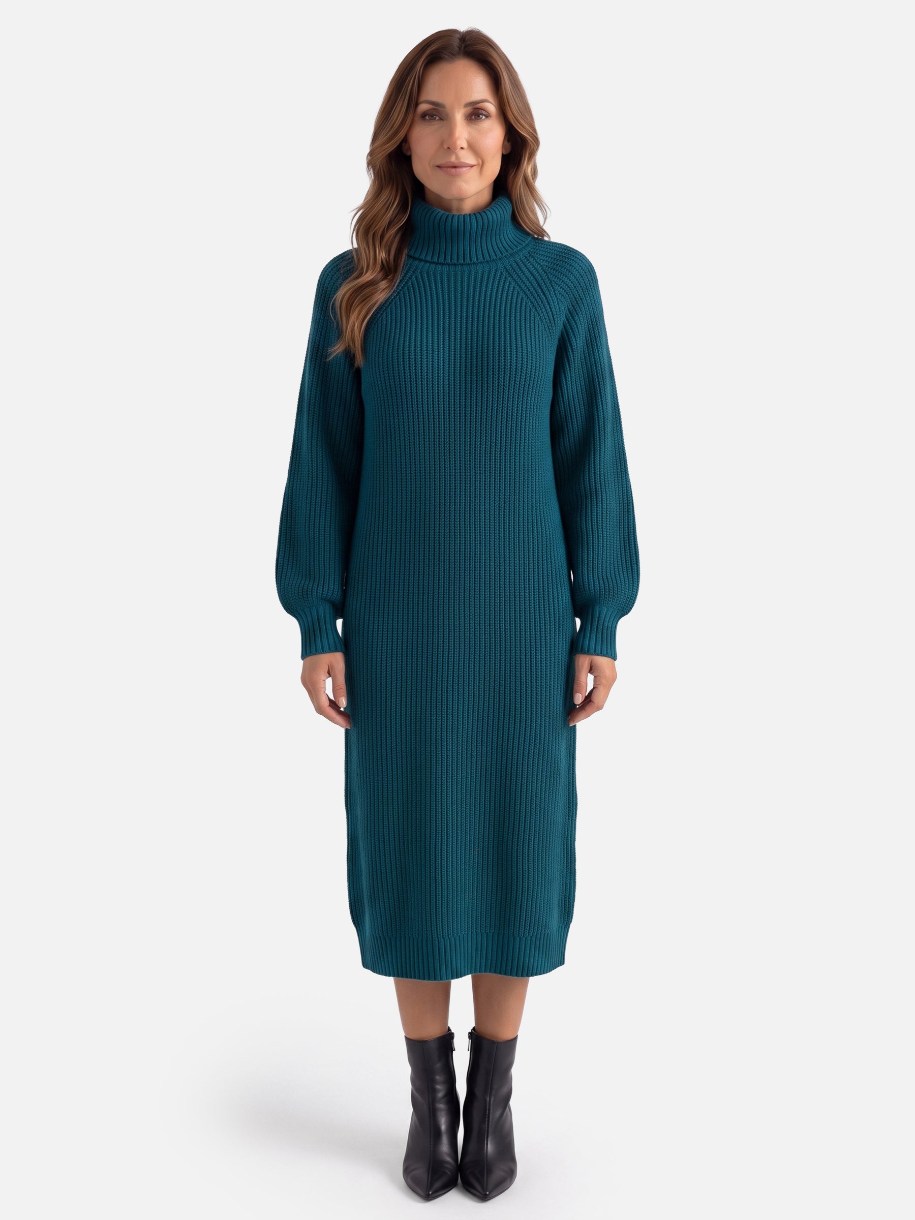 Robe Pull Femme en Maille Col Roulé Midi