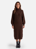 Robe Pull Femme en Maille Col Roulé Midi