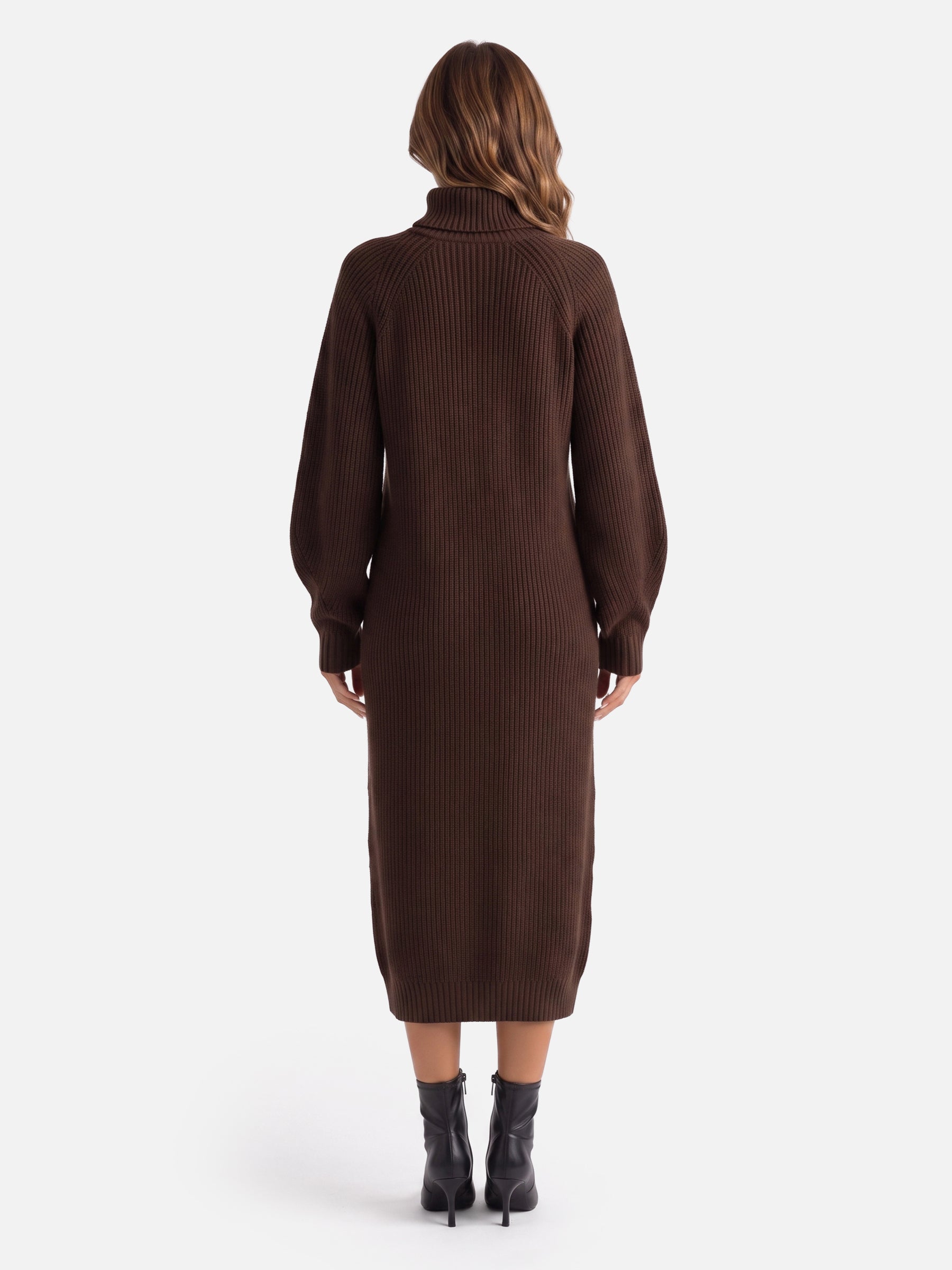 Robe Pull Femme en Maille Col Roulé Midi