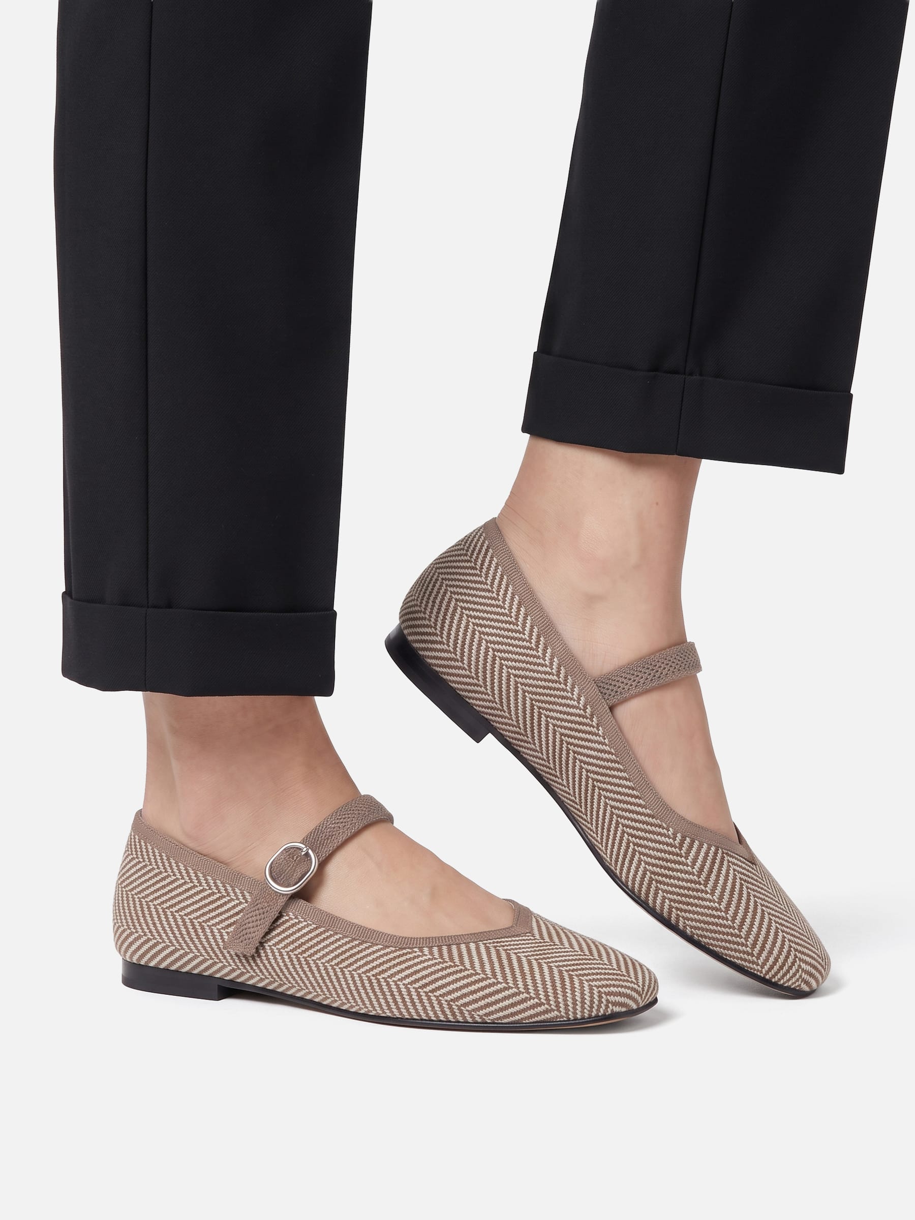 Ballerines Femme Mary Jane Chevrons Boucle