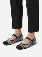 Ballerines Femme Mary Jane Pied-de-poule Boucle