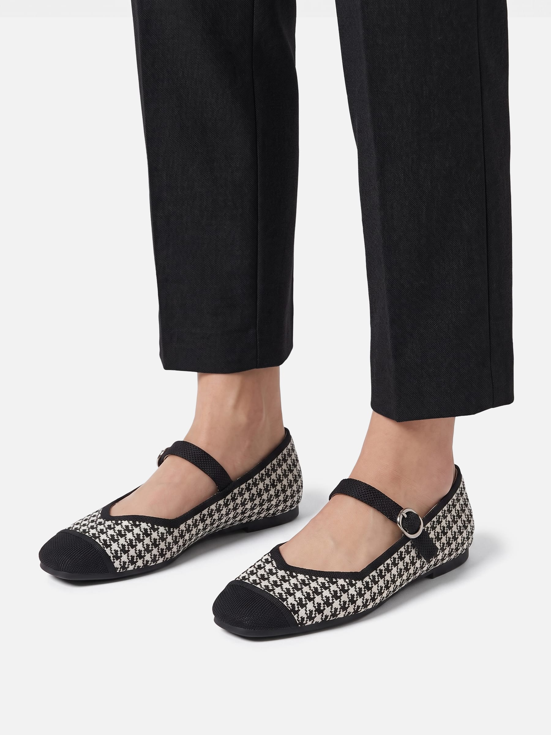 Ballerines Femme Mary Jane Pied-de-poule Boucle