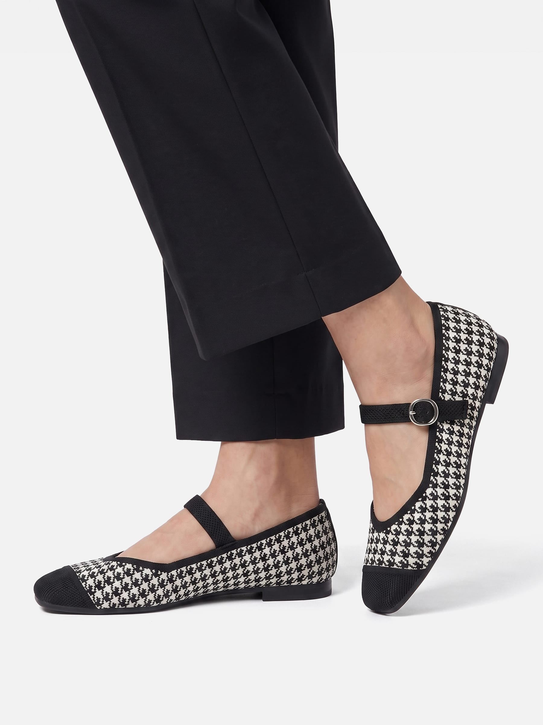 Ballerines Femme Mary Jane Pied-de-poule Boucle