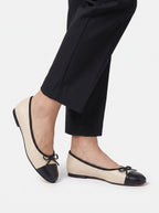 Ballerines Femme en Daim Bout Contrasté à Nœud