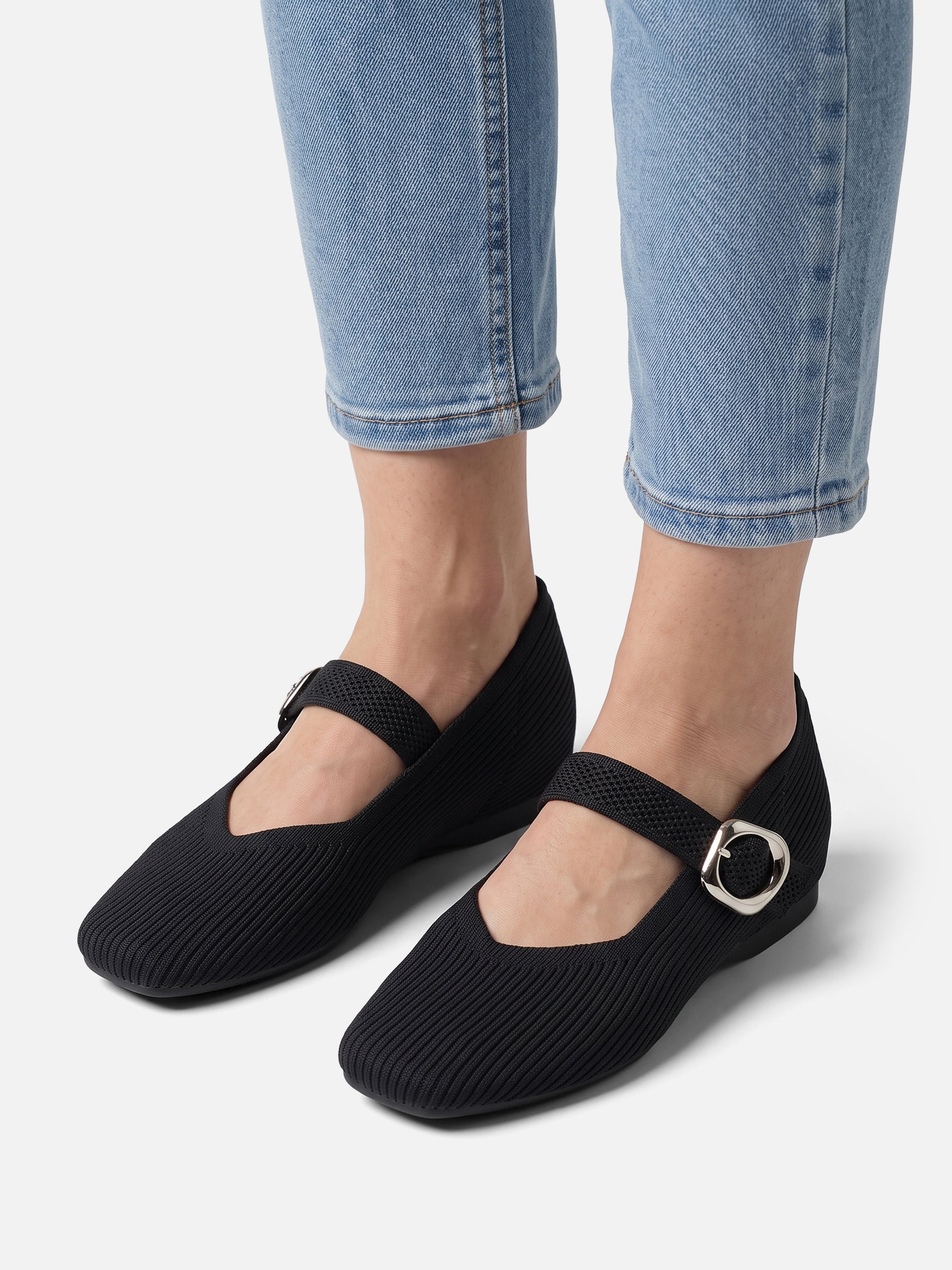 Ballerines Mary Jane Femme en Maille à Boucle