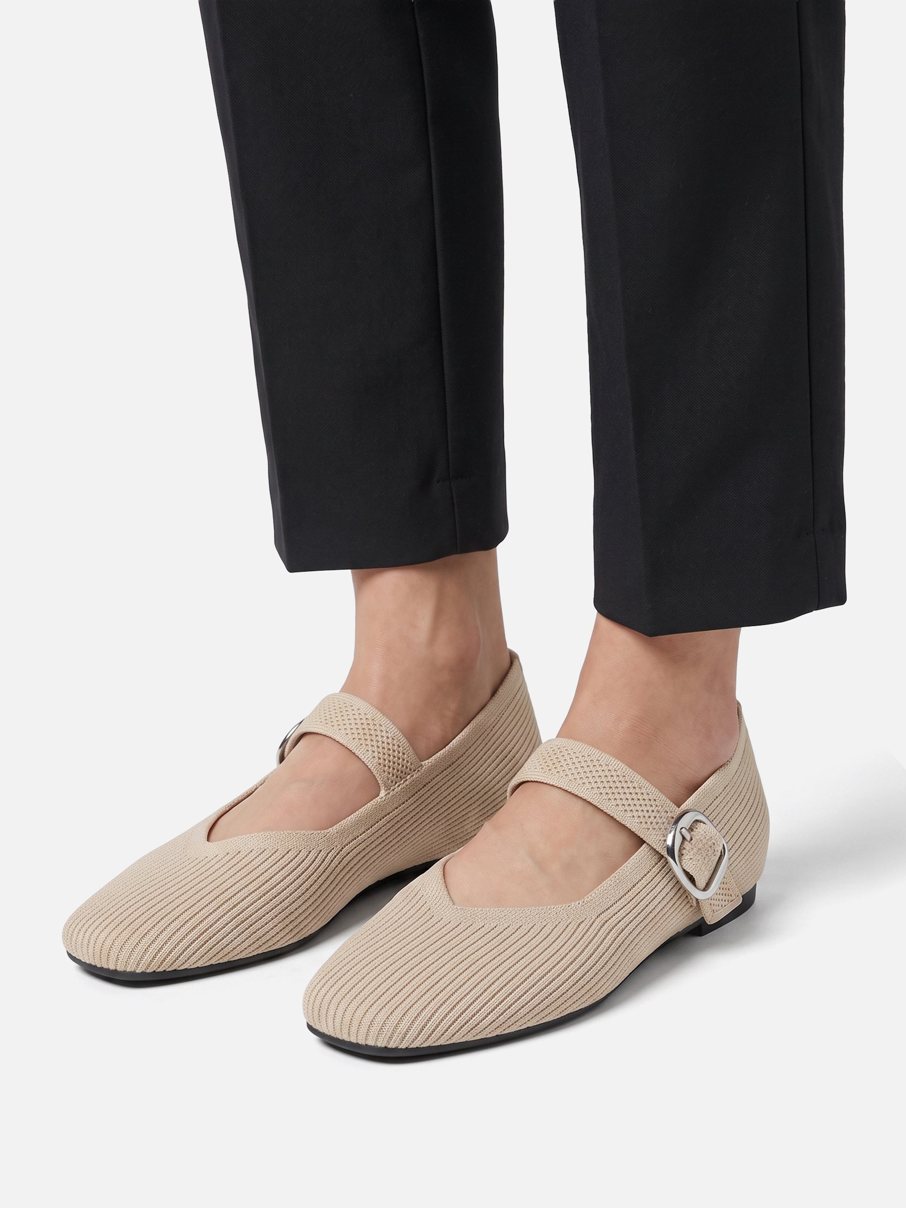 Ballerines Mary Jane Femme en Maille à Boucle
