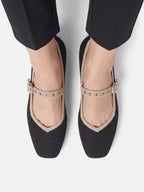 Ballerines Mary Jane Femme en Maille à Bride Oeillets