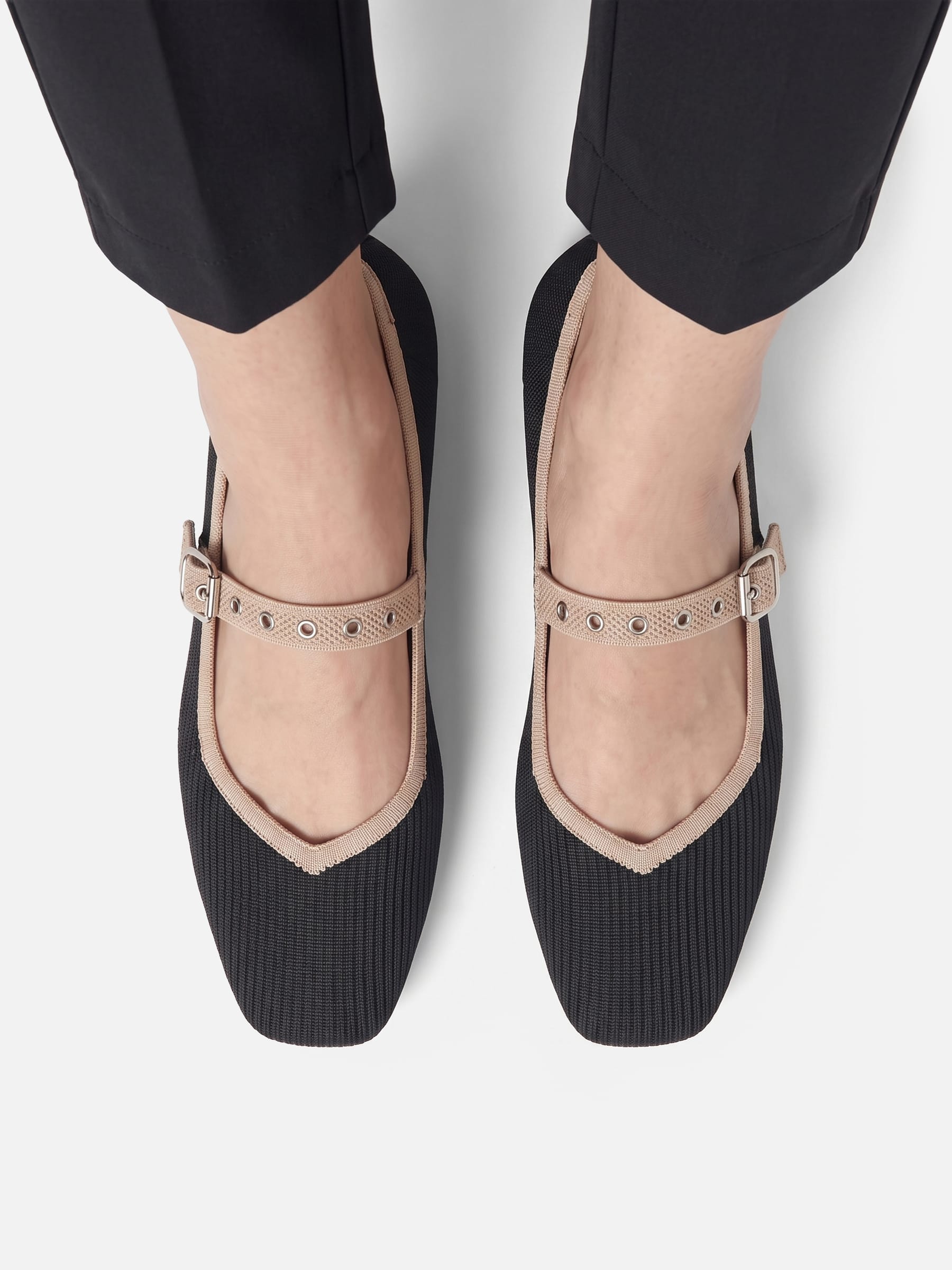 Ballerines Mary Jane Femme en Maille à Bride Oeillets