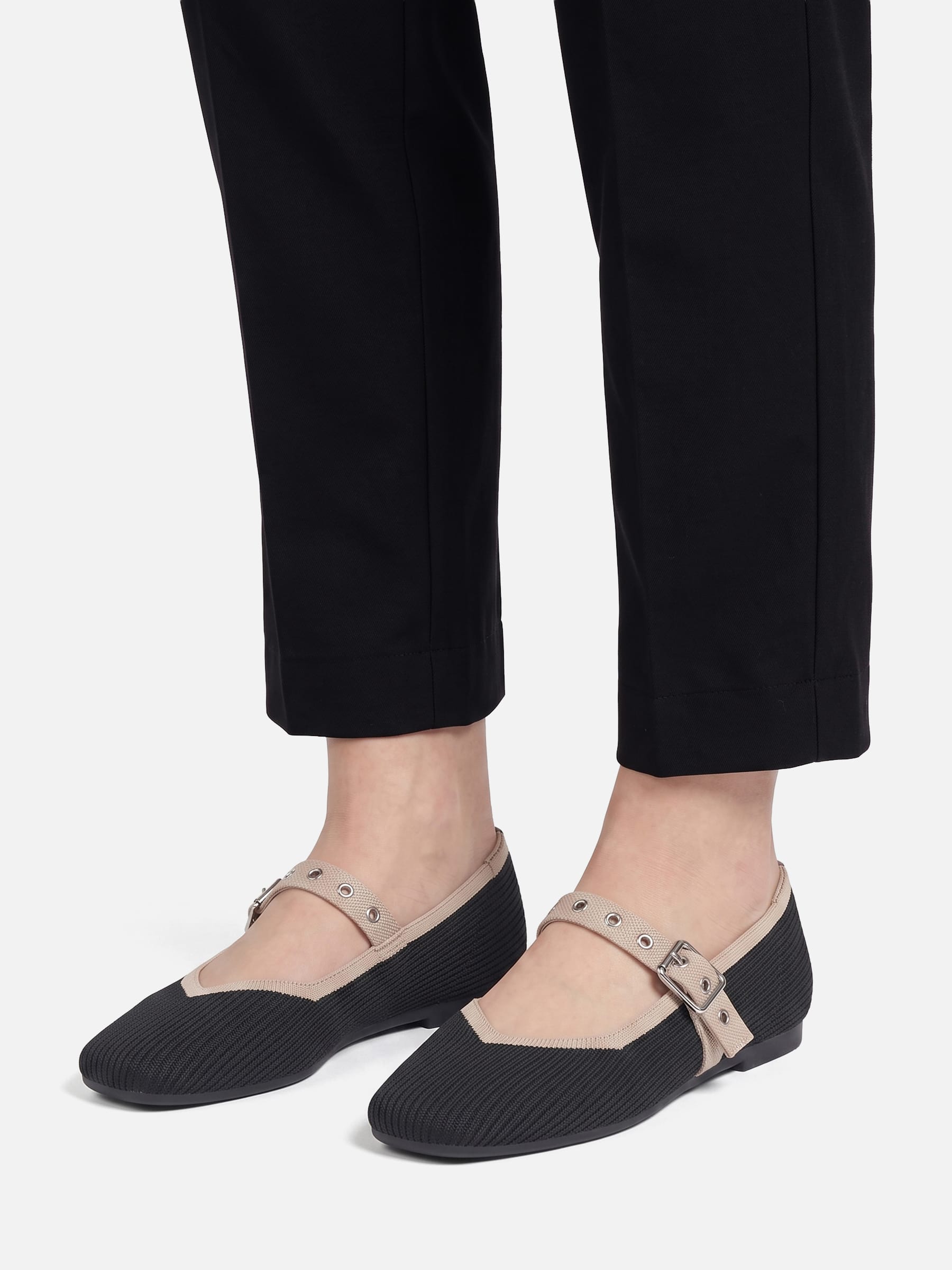 Ballerines Mary Jane Femme en Maille à Bride Oeillets